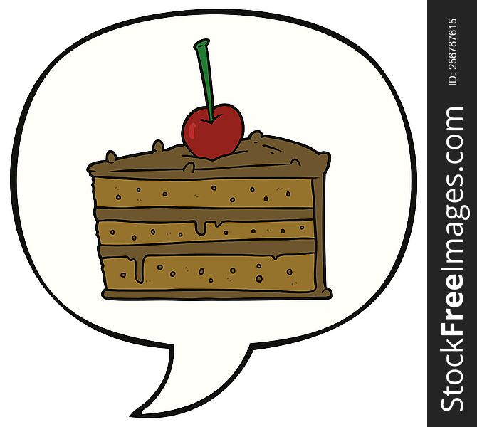 cartoon tasty chocolate cake and speech bubble