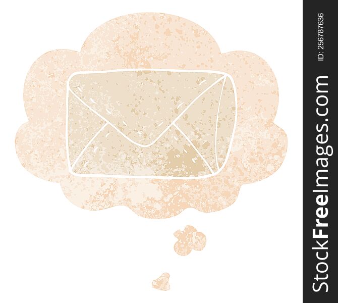 Cartoon Envelope And Thought Bubble In Retro Textured Style