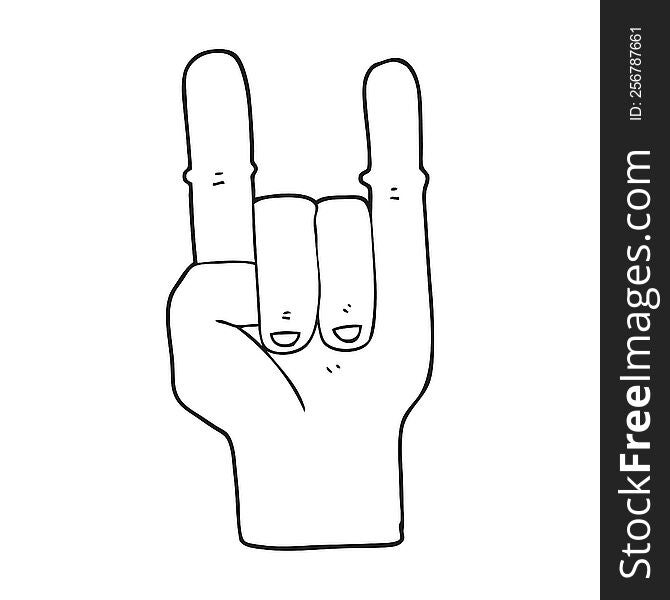 freehand drawn black and white cartoon devil horns hand symbol