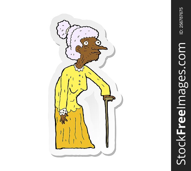 sticker of a cartoon old woman