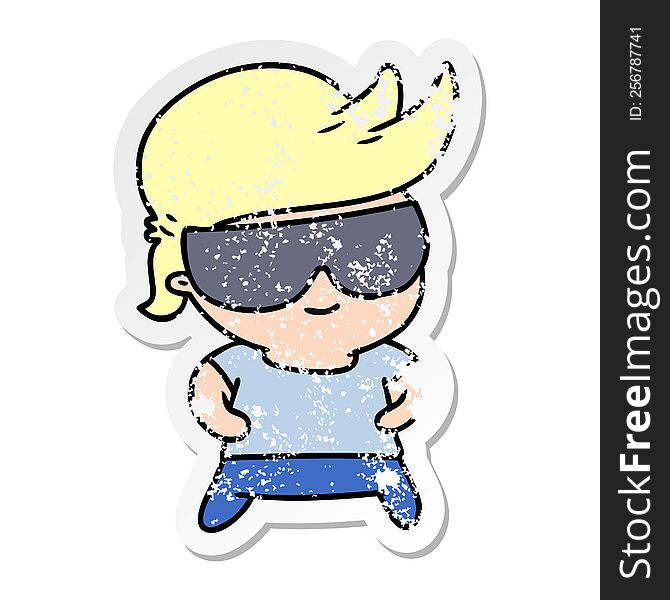 distressed sticker cartoon kawaii kid with shades