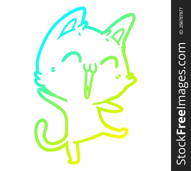 Cold Gradient Line Drawing Happy Cartoon Cat Meowing