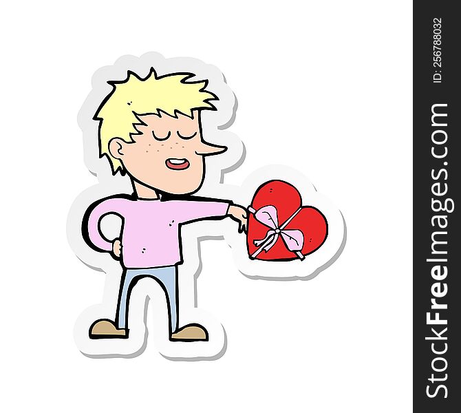 sticker of a cartoon man with valentine gift