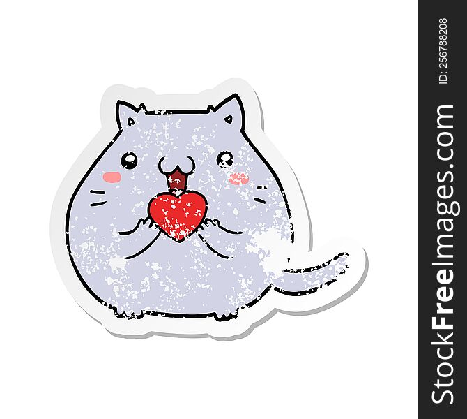 distressed sticker of a cute cartoon cat in love