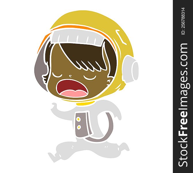 Flat Color Style Cartoon Astronaut Woman Running