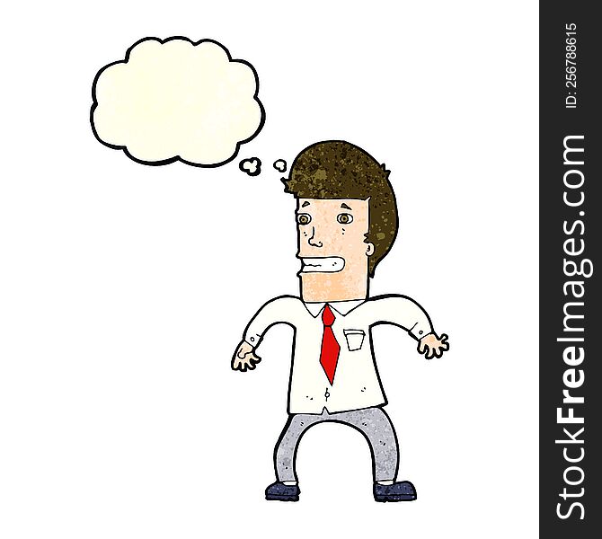 Cartoon Nervous Businessman With Thought Bubble
