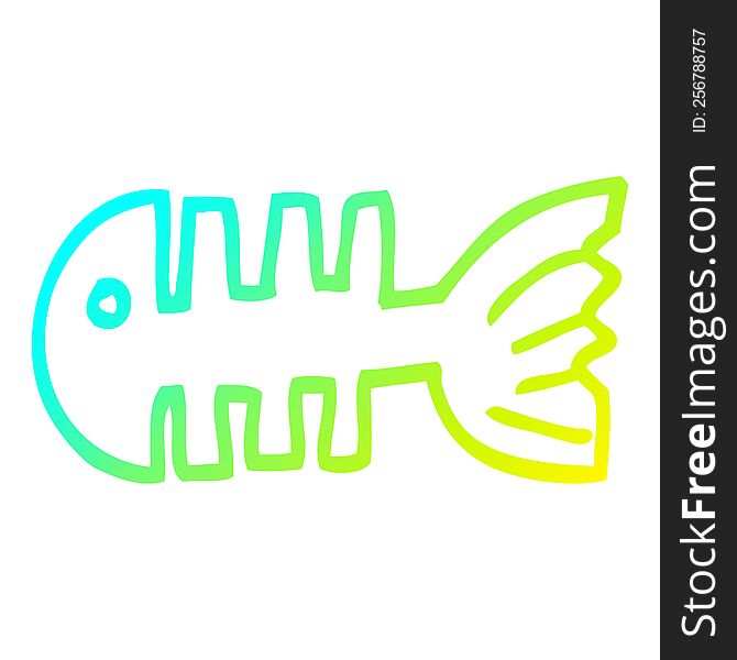 cold gradient line drawing of a cartoon fish bones