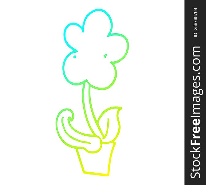 cold gradient line drawing of a cute cartoon flower