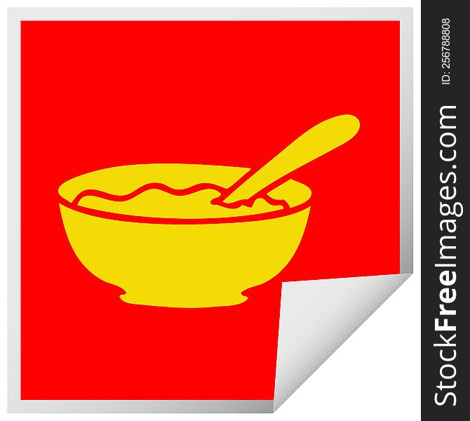 square peeling sticker quirky cartoon bowl of porridge. square peeling sticker quirky cartoon bowl of porridge