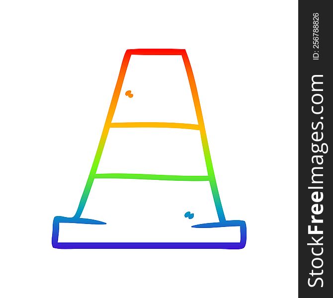 rainbow gradient line drawing of a cartoon road traffic cone