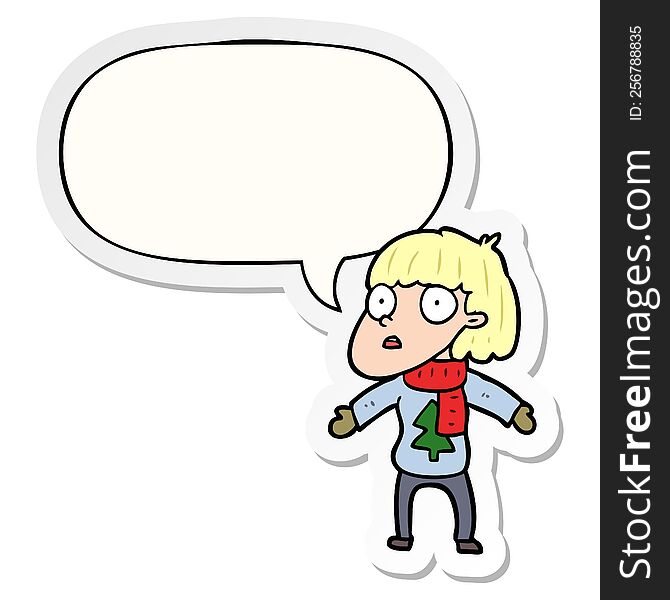Cartoon Surprised Christmas Person And Speech Bubble Sticker