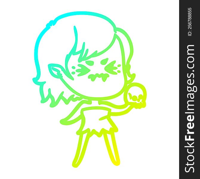 Cold Gradient Line Drawing Annoyed Cartoon Vampire Girl