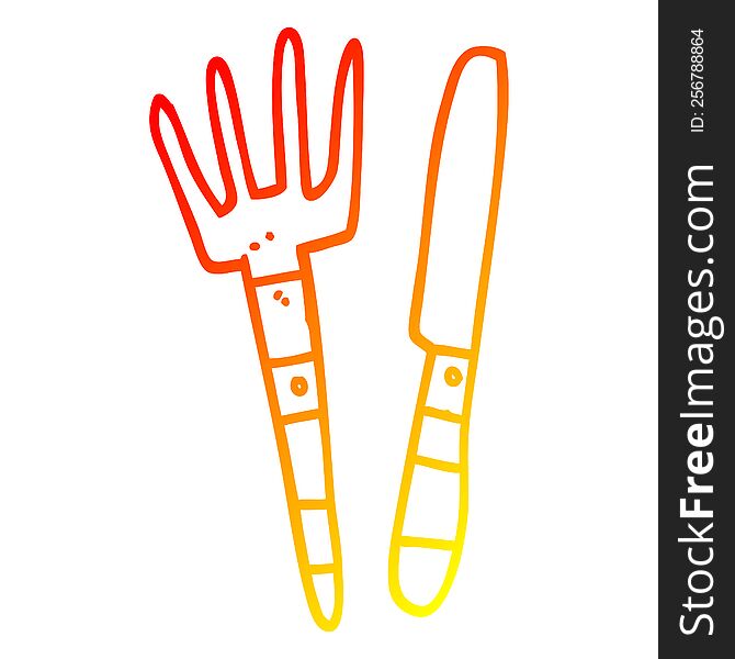 Warm Gradient Line Drawing Cartoon Knife And Fork