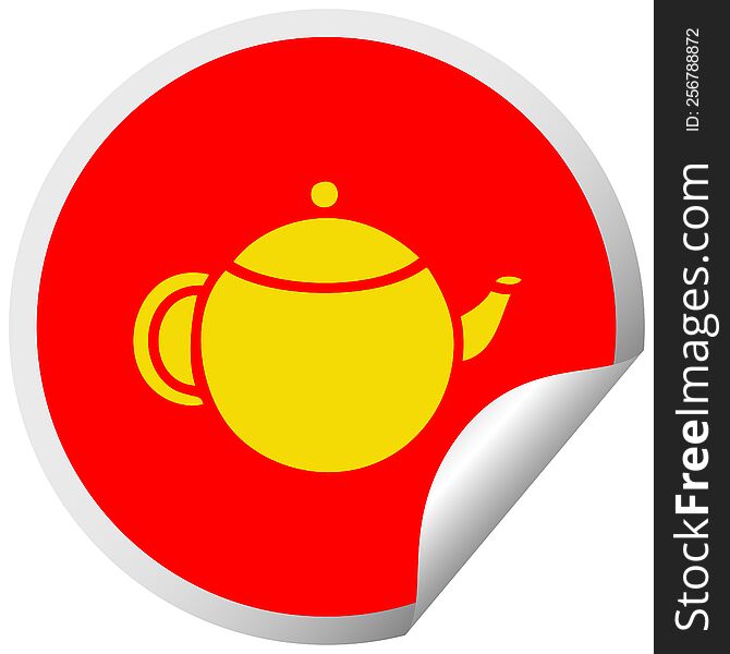 Circular Peeling Sticker Cartoon Red Tea Pot