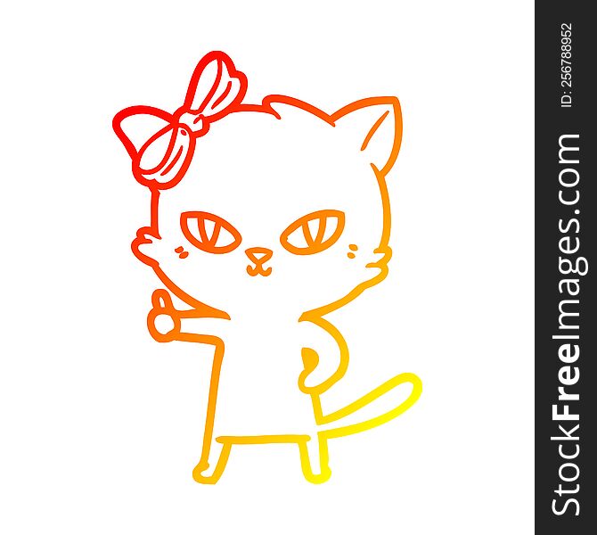 warm gradient line drawing of a cute cartoon cat giving thumbs up symbol
