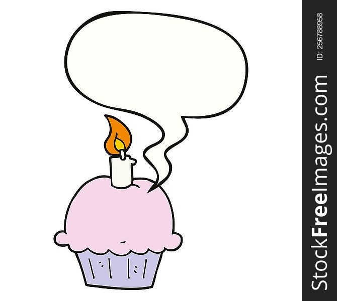 Cartoon Birthday Cupcake And Speech Bubble