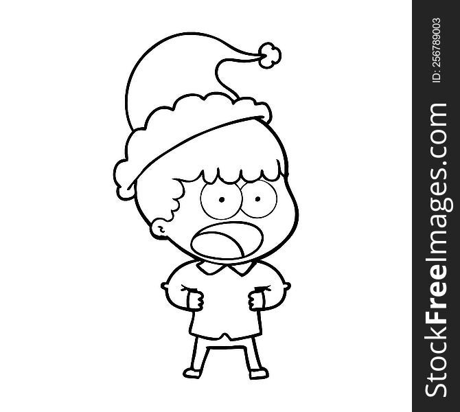Line Drawing Of A Shocked Man Wearing Santa Hat