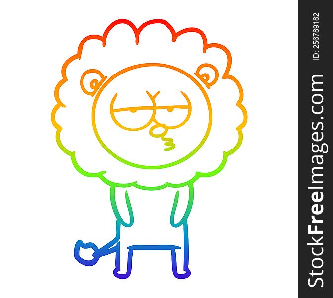 rainbow gradient line drawing of a cartoon tired lion