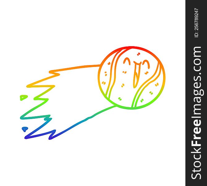 rainbow gradient line drawing of a flying tennis ball cartoon