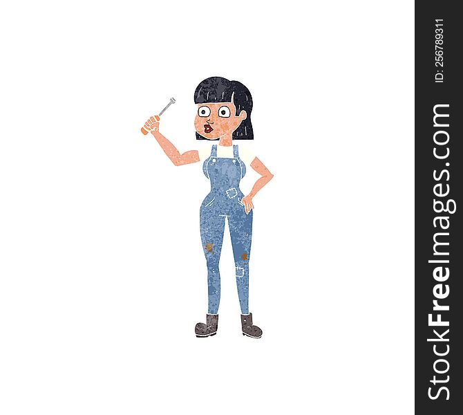 Retro Cartoon Female Mechanic