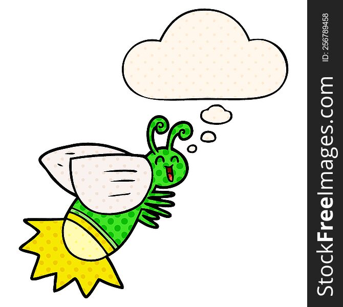 cartoon glow bug with thought bubble in comic book style