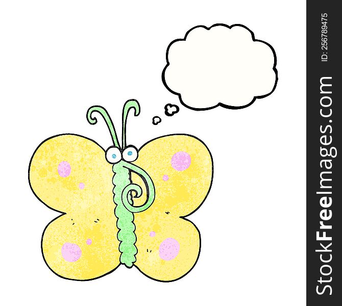 freehand drawn thought bubble textured cartoon butterfly