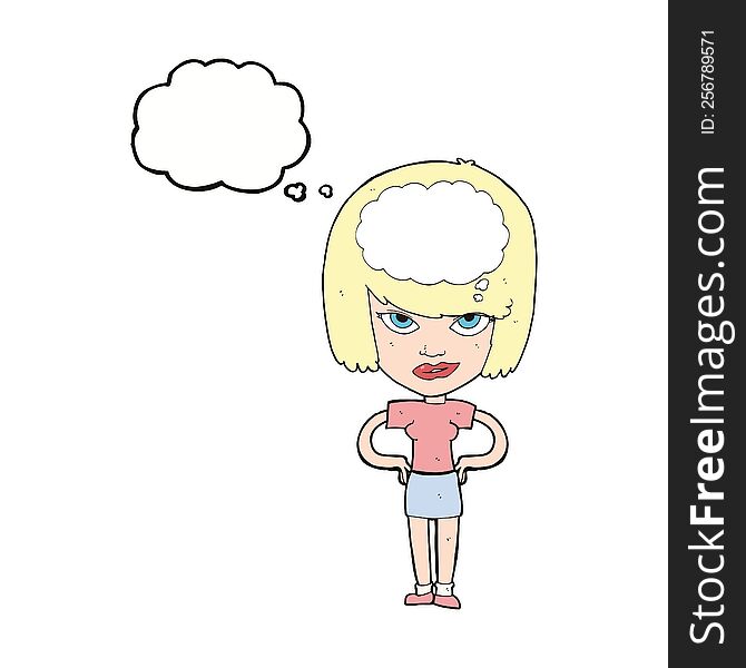 cartoon woman thinking with thought bubble