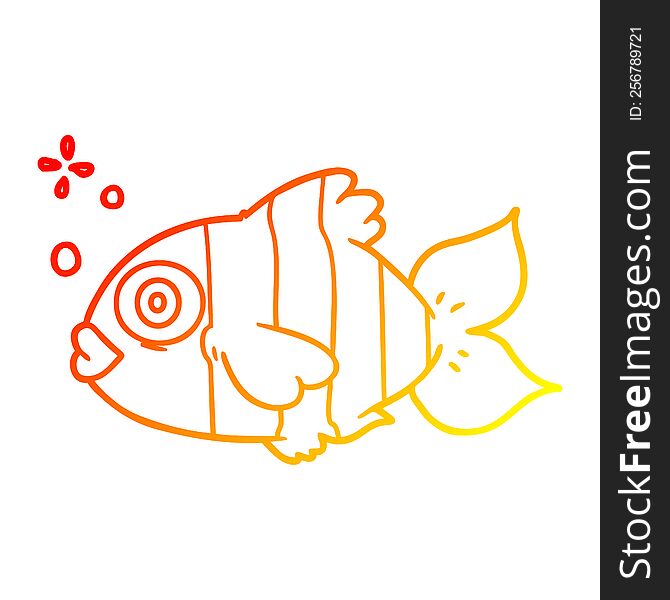 warm gradient line drawing of a cartoon exotic fish