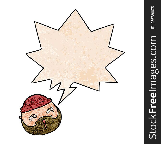 Cartoon Male Face And Beard And Speech Bubble In Retro Texture Style