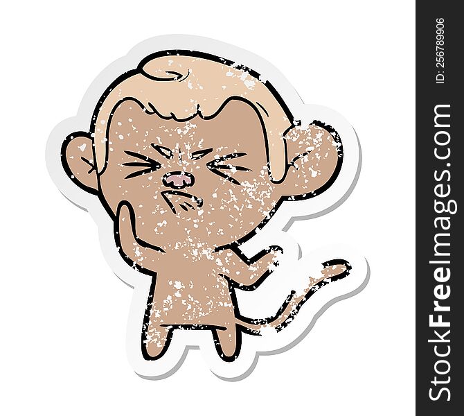 Distressed Sticker Of A Cartoon Annoyed Monkey