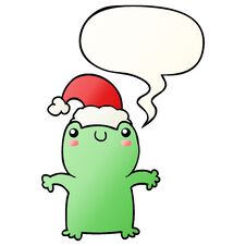 Cute Cartoon Frog Wearing Christmas Hat And Speech Bubble In Smooth Gradient Style Stock Image