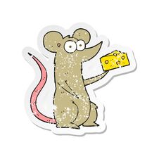 Retro Distressed Sticker Of A Cartoon Mouse With Cheese Royalty Free Stock Photography