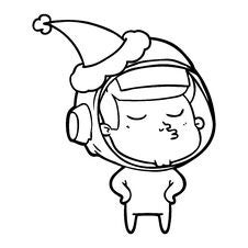 Free Line Drawing Of A Confident Astronaut Wearing Santa Hat Stock Photo - 256799120