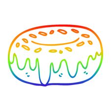 Rainbow Gradient Line Drawing Cartoon Donut With Sprinkles Stock Photo