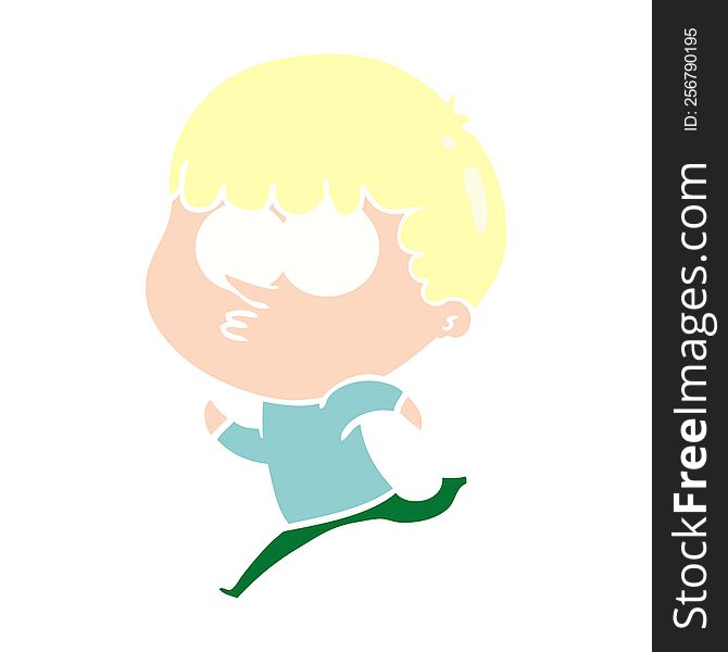 Flat Color Style Cartoon Curious Boy Running