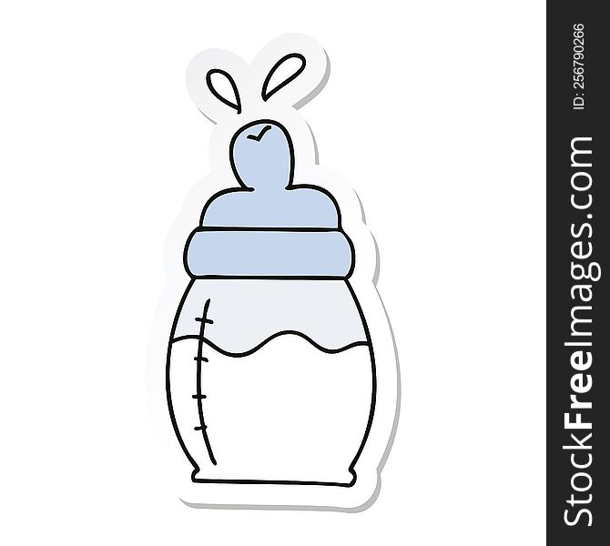 sticker of a quirky hand drawn cartoon baby milk bottle