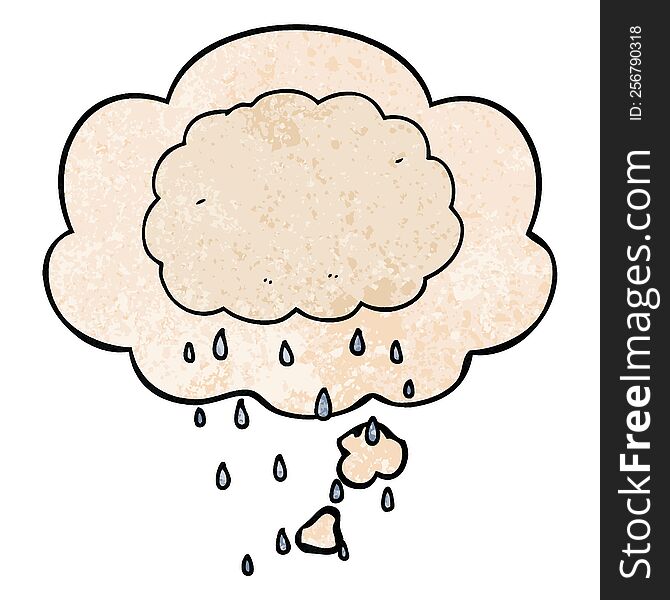 cartoon rain cloud with thought bubble in grunge texture style. cartoon rain cloud with thought bubble in grunge texture style