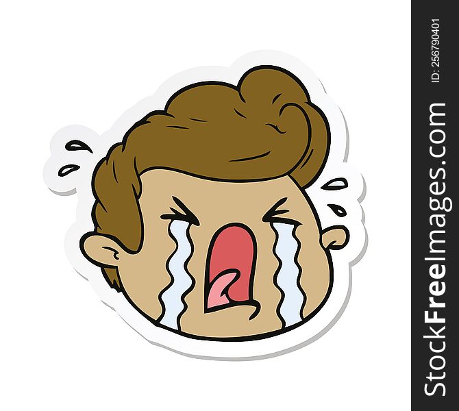 sticker of a cartoon crying boy