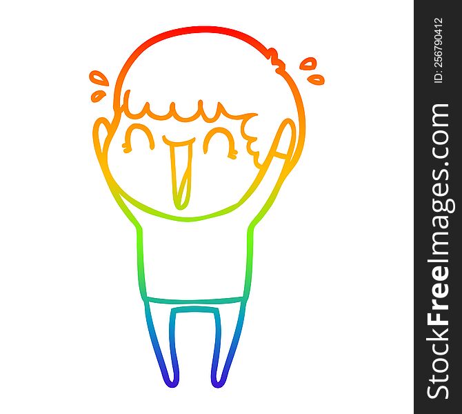 rainbow gradient line drawing of a cartoon man jumping for joy