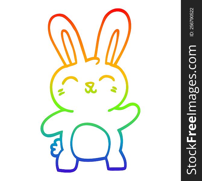rainbow gradient line drawing of a cartoon cute bunny