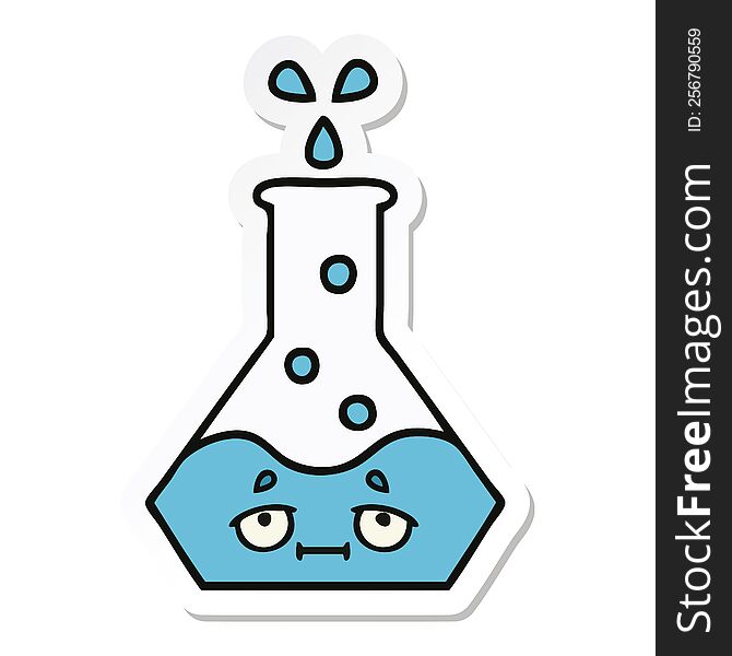 sticker of a cute cartoon science beaker