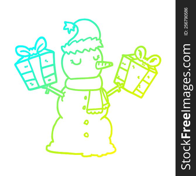 cold gradient line drawing of a cartoon snowman