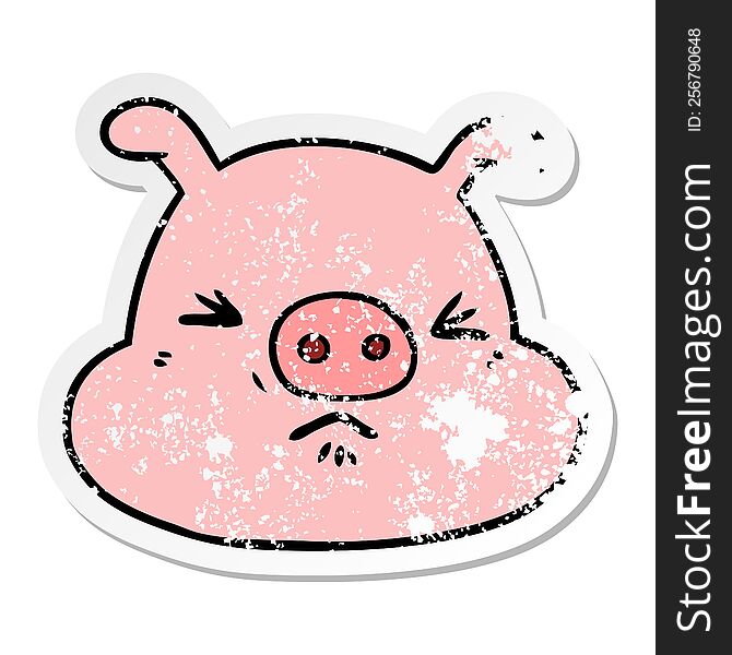 Distressed Sticker Of A Cartoon Angry Pig Face