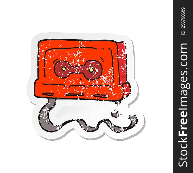 retro distressed sticker of a cartoon cassette tape