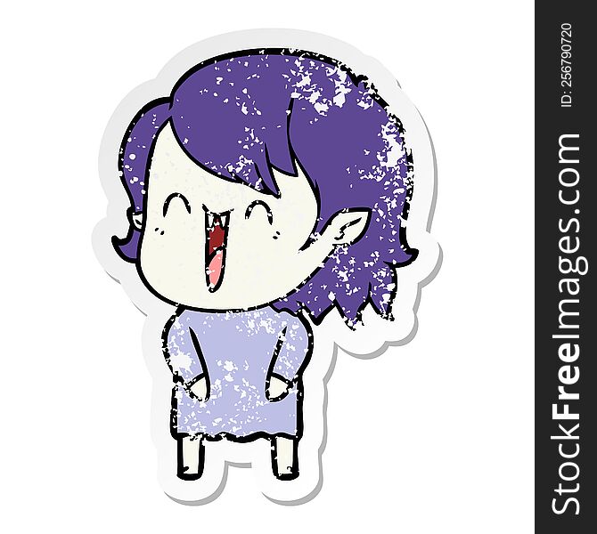 distressed sticker of a cute cartoon happy vampire girl