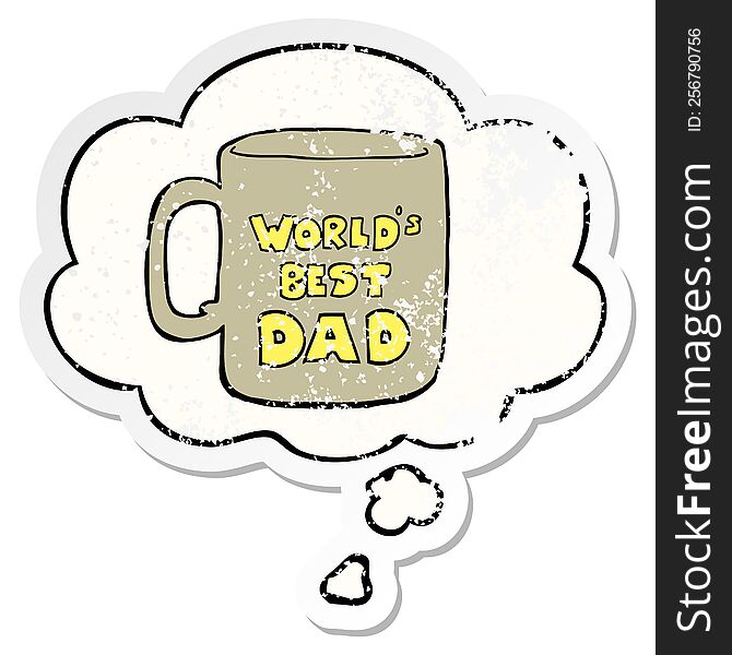 worlds best dad mug with thought bubble as a distressed worn sticker