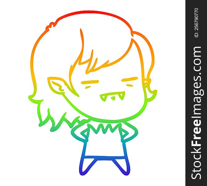 rainbow gradient line drawing of a cartoon undead vampire girl