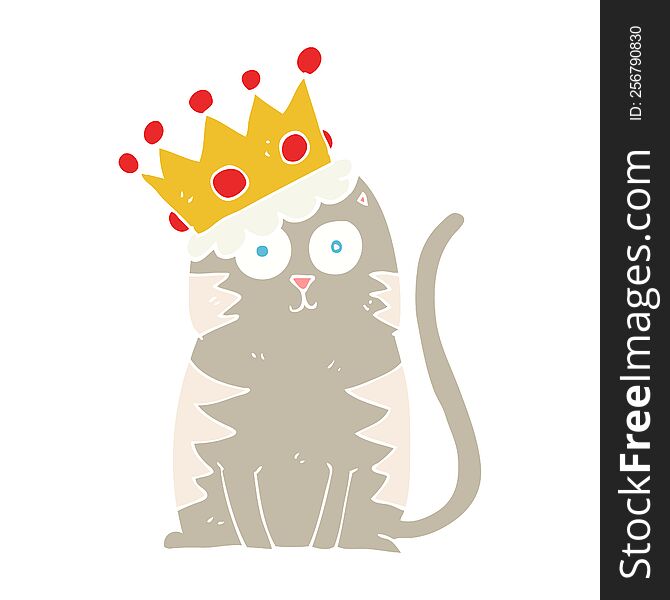 Flat Color Illustration Of A Cartoon Cat With Crown