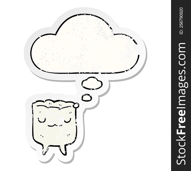 cartoon tooth with thought bubble as a distressed worn sticker