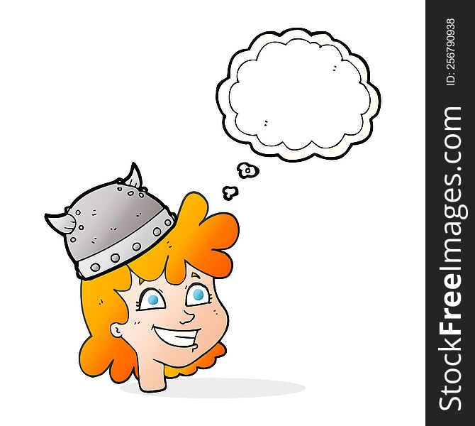 freehand drawn thought bubble cartoon female viking. freehand drawn thought bubble cartoon female viking